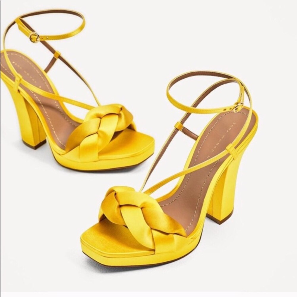 COPY - COPY - Zara Canary Yellow Strapy Sandal heels.